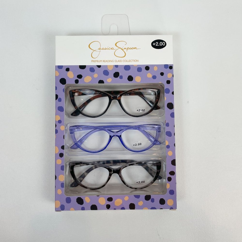 Jessica Simpson +2.00 Reading Glasses Black Tortoise Purple Tortoise